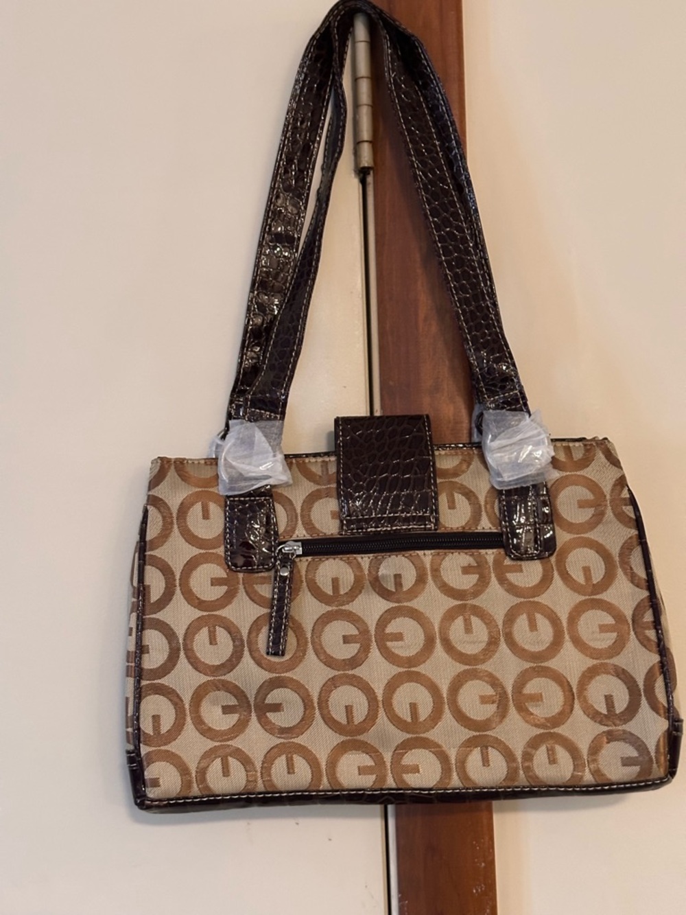Classic Tan Monogram Tote Bag with Dark Brown Trim - Picture 3 of 5